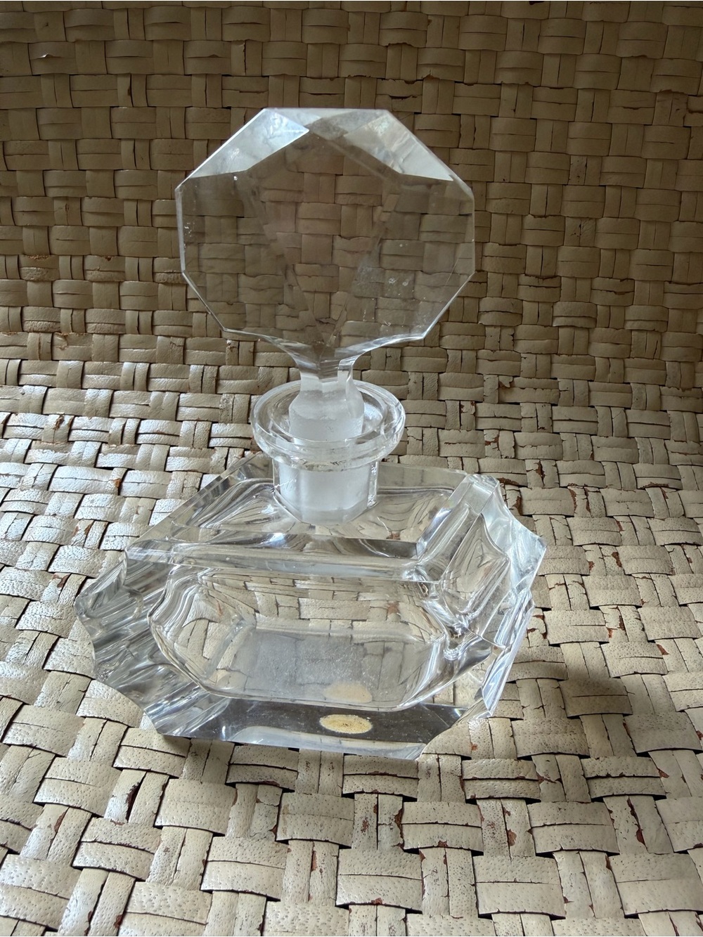 Vintage Perfume Bottle Clear Cut Lead Faceted Crystal with Faceted Stopper
